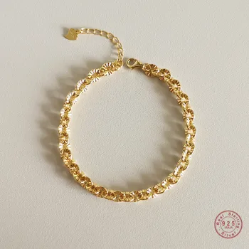 925 Sterling Silver French Simple Cross Print Chain Bracelet Women Classic Temperament 18k Gold Wedding Jewelry Gift