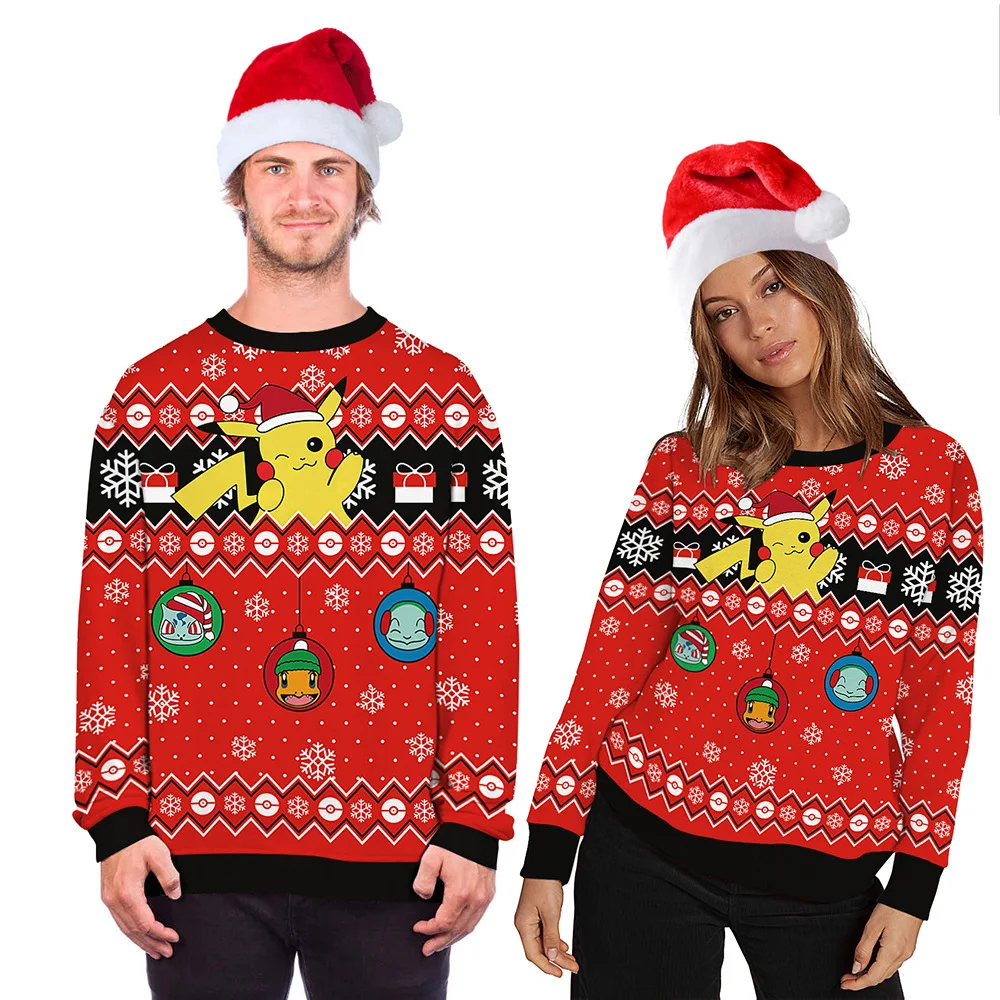 Suéter de invierno de Navidad para jóvenes, suéter de cuello redondo con estampado de dibujos animados en 3D