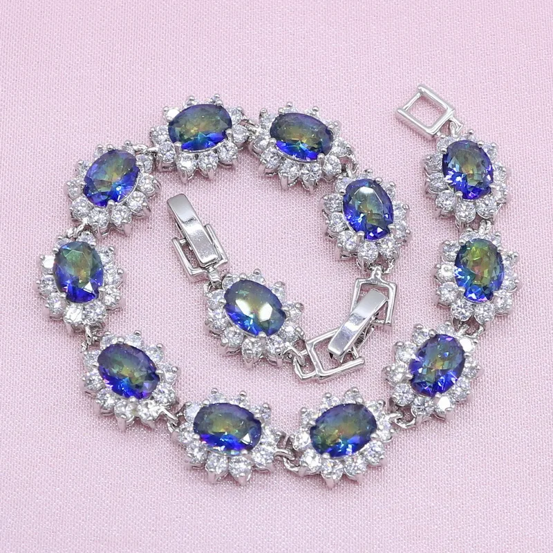 Новое поступление 925 серебряные ювелирные наборы для женщин подарок на день рождения Разноцветные кристаллы изысканные серьги браслет кулон ожерелье кольцо