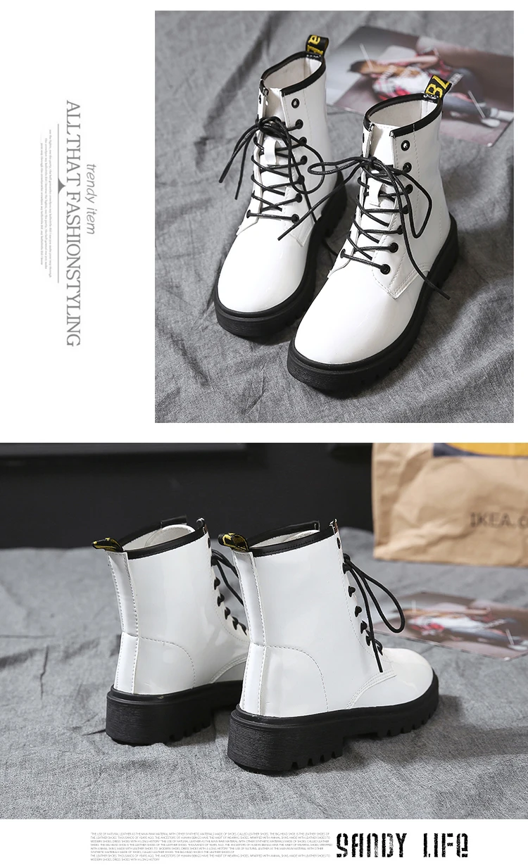 Модные белые ботинки; Новинка года; ковбойские ботинки; женские ботильоны на платформе; зимние ботинки на плоской подошве со шнуровкой; женская обувь