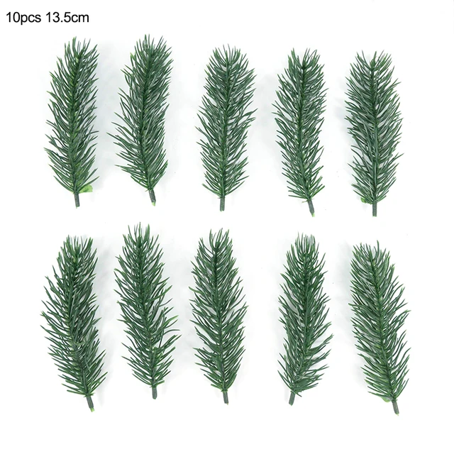10/20pcs Artificial Pine Branches Needle Fake Plants Christmas Wreath Garland Decorations for Home Xmas Tree Ornament DIY Craft 10pcs 13.5cm