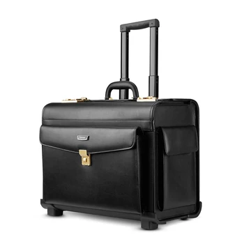 

Men Genuine Leather Cowhide Briefcase Travel Suitcase Trolley Briefcase for Laptop with Wheels Two Style Quality Leather Case