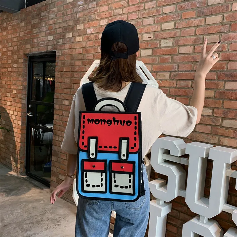 

Women Backpack 3D Jump Style 2D Drawing Cartoon Back Bag Comic Messenger Tote Fashion Cute Student Bags Unisex Knapsack Bolos #4
