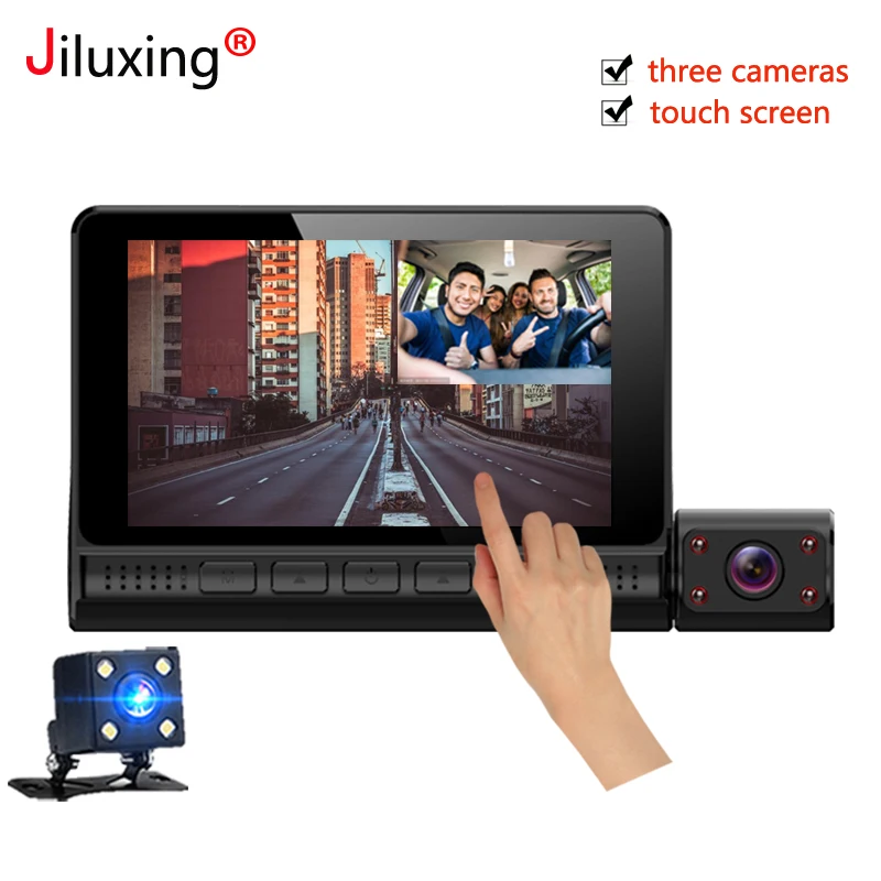 

Jiluxing 4.0 Inch 1080P Car DVR 3 Lens Touch Screen Dash Camera two cameras Video Recorder Auto Registrator Dash Cam