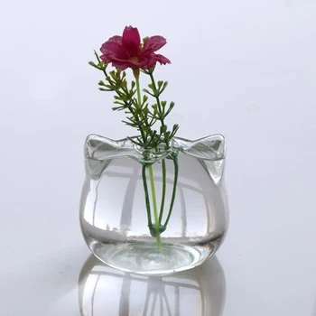 

Cat Design Transparent Glass Air Plant Flower Hydroponic Pot Tabletop Vases