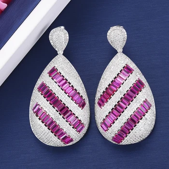 

High Quality AAA Cubic Zirconia Pink Blue CZ Trendy Waterdrop Pendant Earrings Women Drop Earrings boucle d'oreille femme