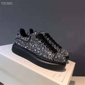 

2020 women rhineston designer fashion brand high quality increased woman shoes men crystal real leather shoes size 35-46