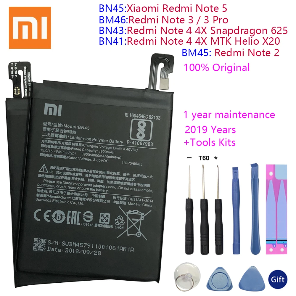 BN43 BN41 BM45 BM46 BN45 батарея для Xiaomi Redmi Note 5 4 4X 3 2 Note2 Note3 Note4 Note4X Замена литий полимерная