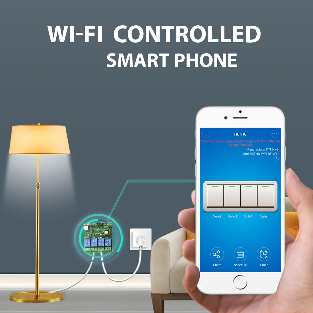Ewelink-smart Home sem Fio Wifi Módulo Interruptor 4ch rf 433mhz Receptor 10a Relé o Google Home Alexa Compatível com sem Case - Image 2
