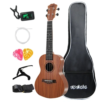 

Concert Ukulele Kits 23 Inch Sapele Wood 4 Strings Hawaiian Mini Guitar with Bag Tuner Capo Strap Strings Picks