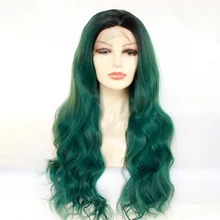 Очаровательные женские длинные полные парики термостойкие синтетические натуральные волнистые волосы Омбре сосна зеленые передние кружева Косплей вечерние парики