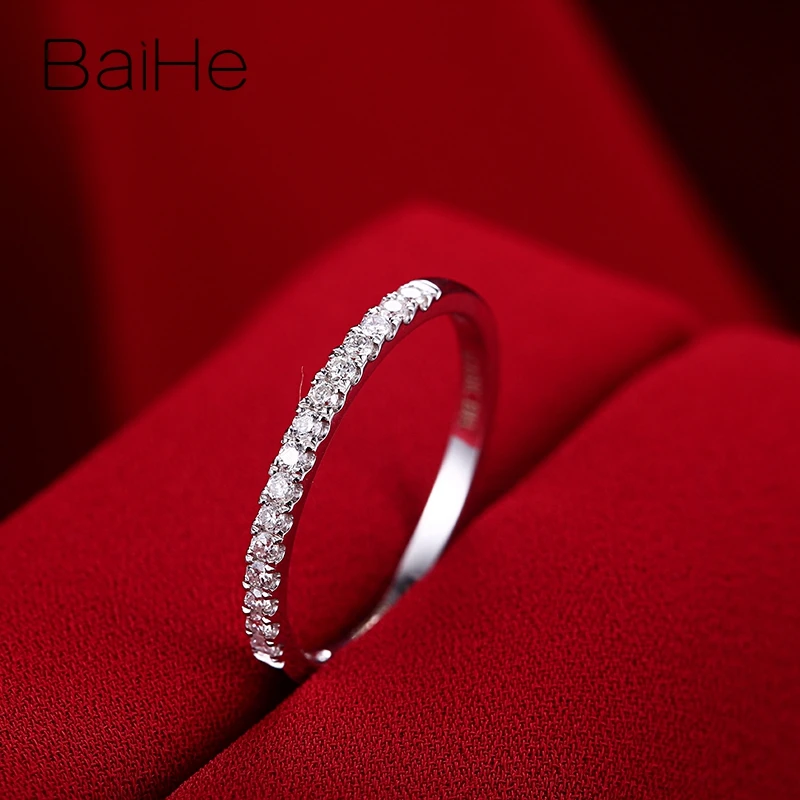 BAIHE, 18 К, белое золото, всего 0.10ct, сертифицировано, Круглый,, настоящие натуральные бриллианты, для женщин, Трендовое, хорошее ювелирное изделие, уникальный подарок, кольцо