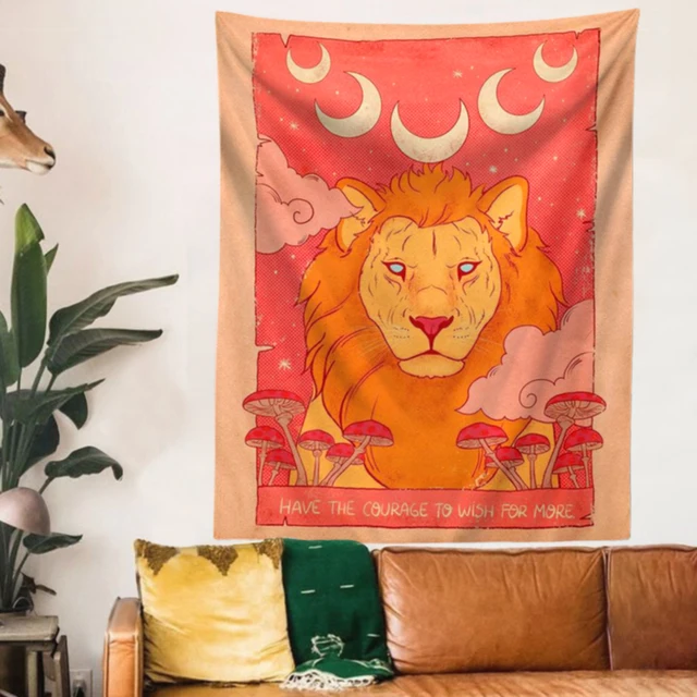 Vintage Hold Fali Gobelin Fal Lógó Oroszlán Esztétikai Szoba Dekoráció Pszichedelikus Boho Gomba Művészi Kárpitok Otthoni - Image 2