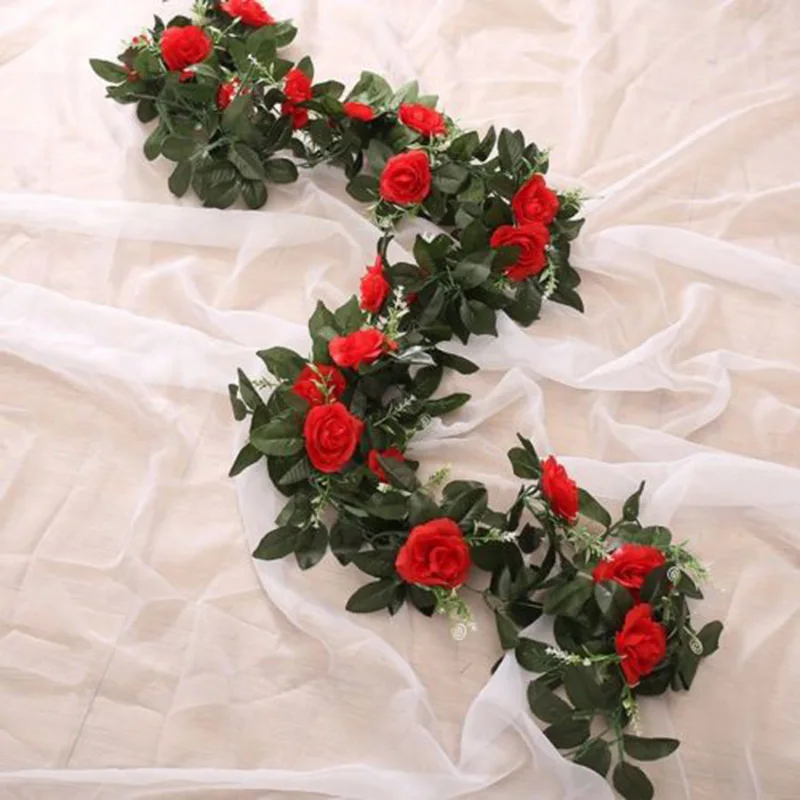 

Silk Cloth Floral Artificial Rose Garland Silk Fake Vine Ivy Wedding Party String Hanging Fake Flowers Simulation