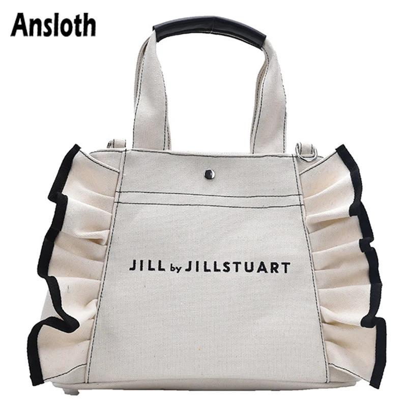 

Ansloth Casual Canvas Bags Ruffles Design High Capacity Handbag Crossbody Bags For women Totes Bag Pleated Shopping Bags HPS954