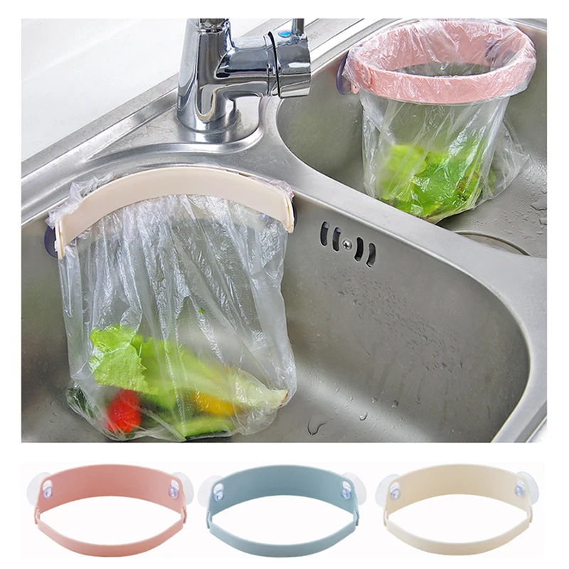 

3pcs Kitchen Supplies Creative Double Suction Cup Garbage Bag Rack Sink Clip-type Trash Can Bracket Deodorant Garbage Bag Rack