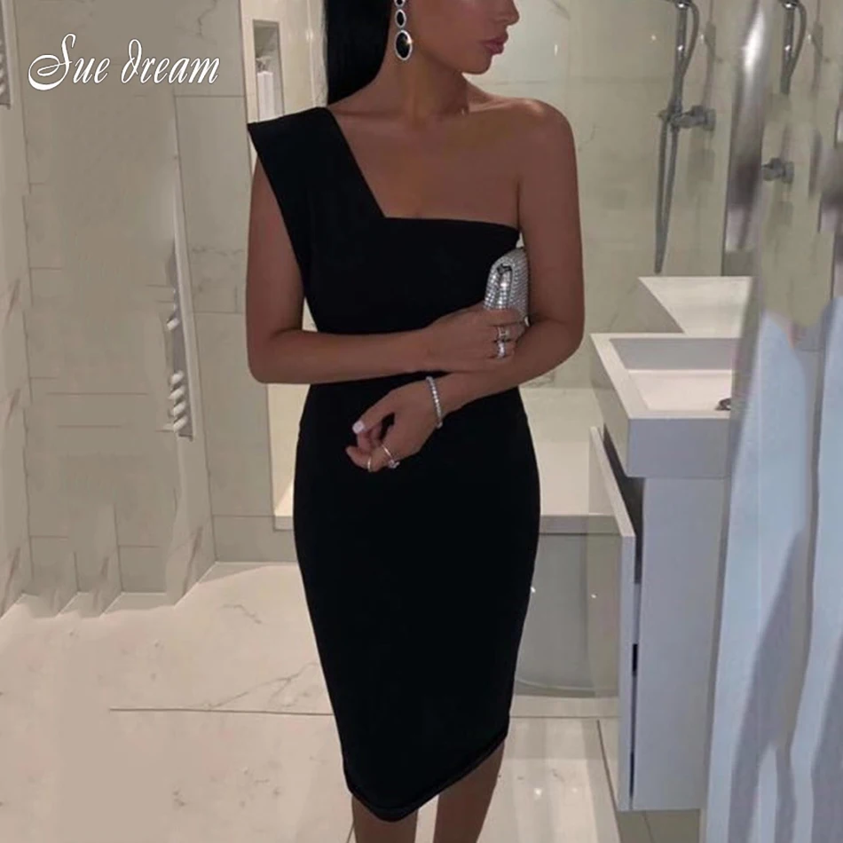 Новинка 2021 женское сексуальное элегантное черное платье миди на одно плечо