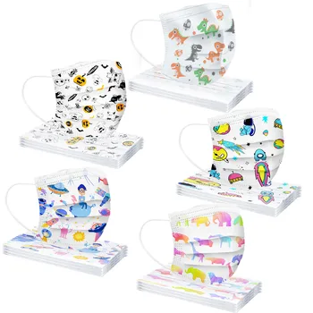 

50pc Kids Cute Dinosaur Print Mask Personal 3ply Earloop Outdoor Sport Protective Face Mask Children's Mask Disposable Face Mask