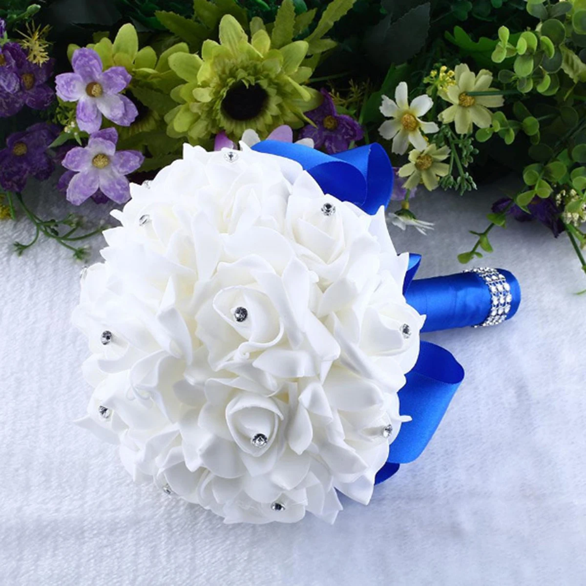 2019 красивый белый/красный свадебный цветок цвета слоновой кости Свадебный букет Искусственный цветок «Роза» букет хрустальные свадебные