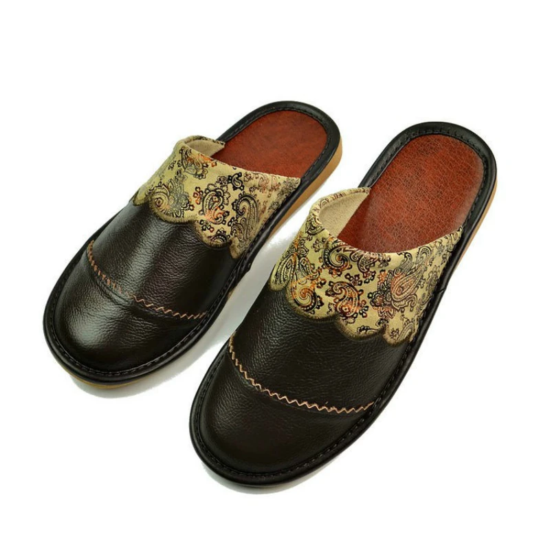 Шлепанцы мужские/женские домашние из коровьей кожи роскошные сланцы плоская