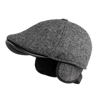 

Autumn and winter middle-aged and elderly peaked cap men plus velvet thick warm forward hat woolen six beret casual