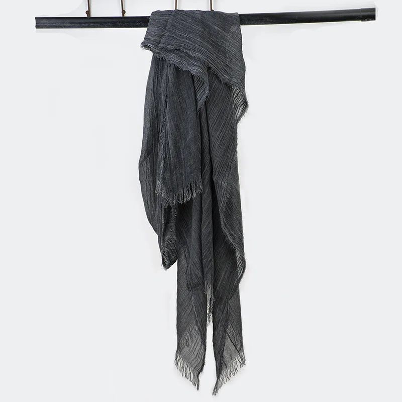 Cotton Linen Men Scarf Japanese Style Winter Blue Navy Black Striped Tassel Scarf Men Fashion Ethnic Style Male Accessories