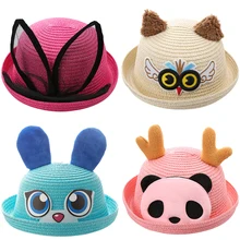 Детские шляпы, летние Панамы для девочек, милые соломенные кепки с рисунком котенка для мальчиков, детские шляпы в стиле хип-хоп с изображением милого медведя для девочек