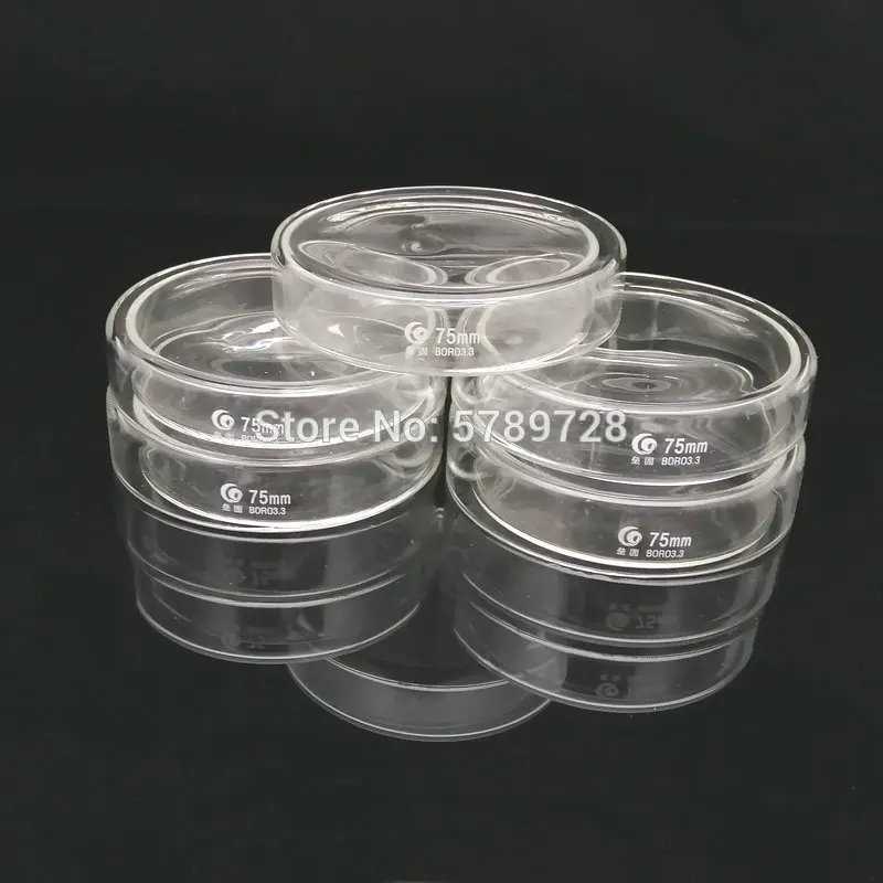 5pcs DIA 75mm Borosilicate glass Petri culture dish Used for the culture of bacteria, cells and lactic acid bacteria in lab