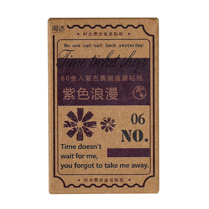 Decorative stickers paper stickers vintage boxed 60 pcs ticket style retro decor stickers for scrapbooking