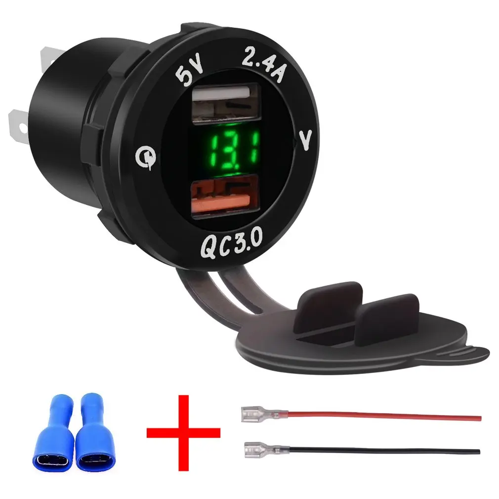 

Universal Car Charger USB Vehicle DC12V-24V Waterproof Dual USB Charger 2 Port Power Socket QC3.0 Fast Charging