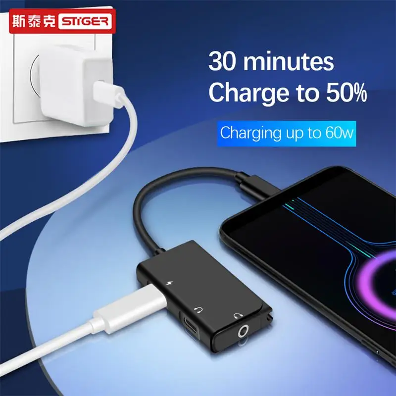 3 in 1 Type C Headphone Adapter PD Fast Charge Digital Audio Converter Voice Live Broadcast for Ipad pro Huawei P40 p30pro