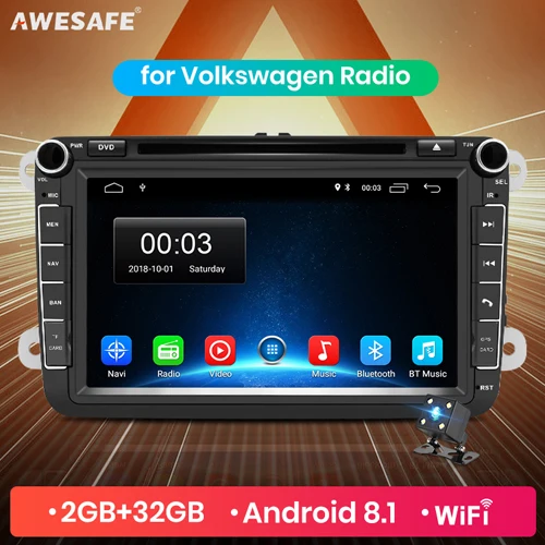 AWESAFE 2 Din Android 8,1 мультимедийный плеер Автомобильный DVD gps навигатор для Фольксваген Гольф 6 Polo PASSAT B6 SKODA seat Leon радио - Цвет: Белый