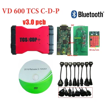 

VD600 VD TCS C-D-P with bluetooth New VCI v3.0 pcb obd scanner for delphis 2016R0 keygen obd disgnostic tool+set of truck cables