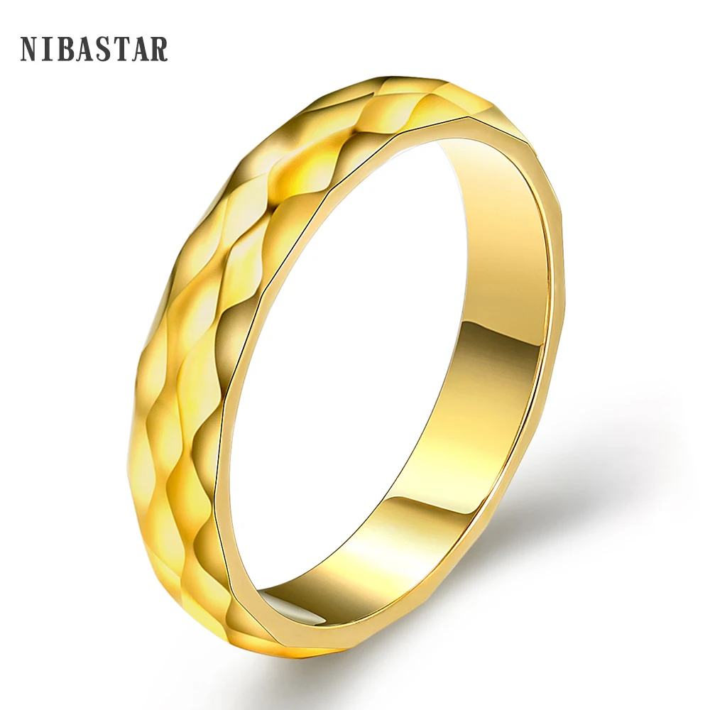 Multi-faceted Titanium Stainless Steel Ring New Arrival Jewelry Gold Color Rings 4mm Valentine's Day present for Women Girl | Украшения