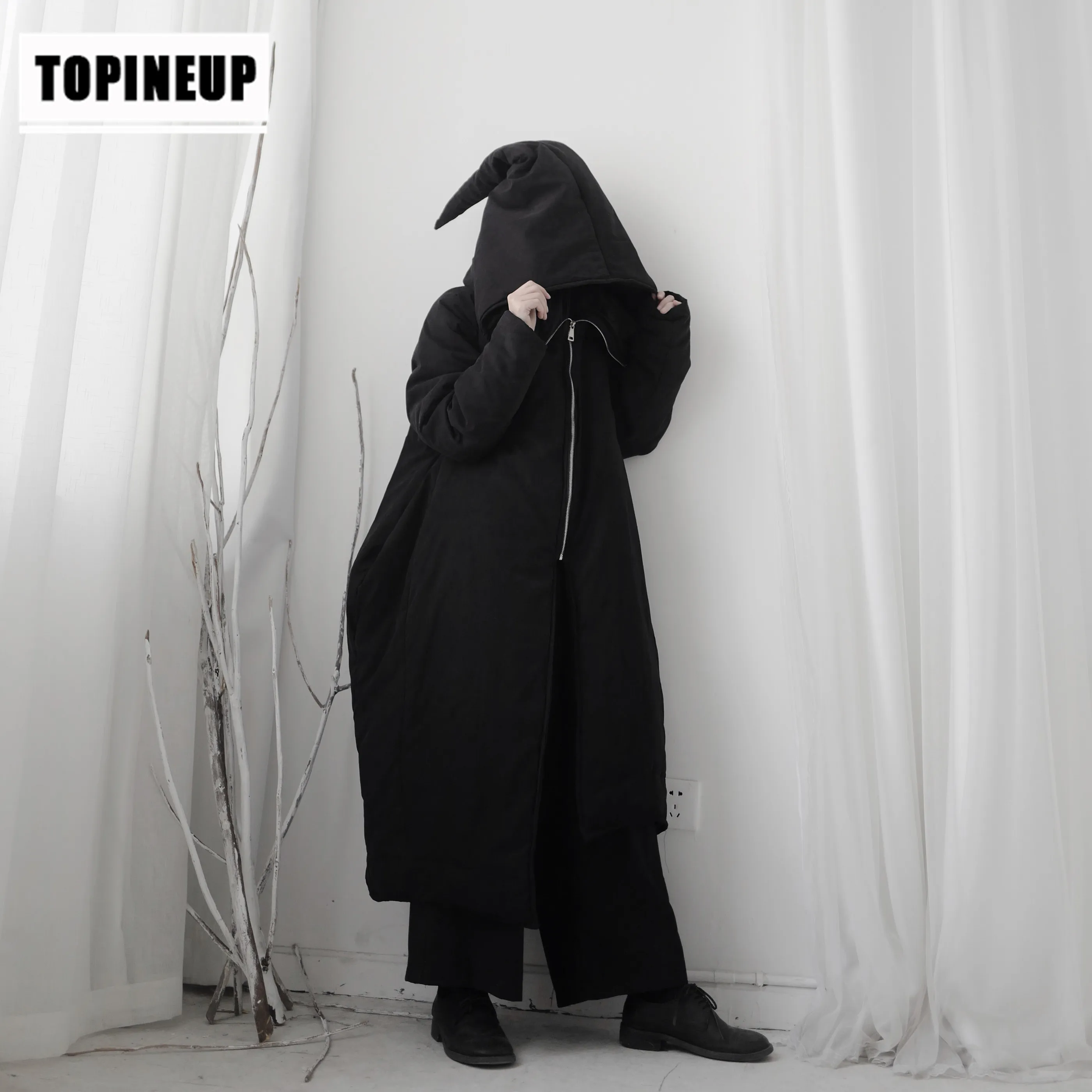 

Autumn Winter Trench Coat for Women Streetwear Coats Female Plus Size Medium Thickened zipper Wizard Hat Cotton Coat