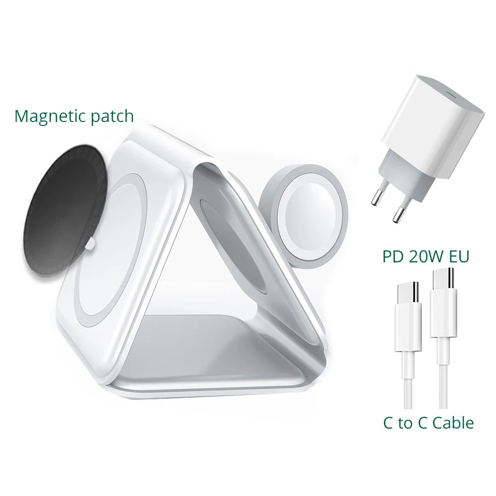 magsafe wireless charger Bonola 3 in 1 Foldable Wireless Charger for iPhone 13 12 Pro Max Magnetic Portable Wireless Charger for Apple Watch 7/Airpods 3 wireless charging station Wireless Chargers