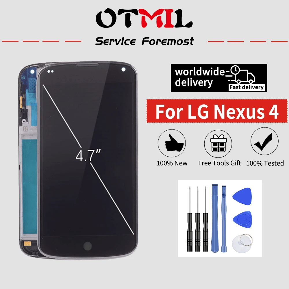 

OTMIL 100% Guarantee For LG Google Nexus 4 Optimus LCD For LG E960 LCD Display Digitizer Touch Screen with Frame Replacement $