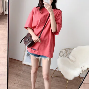 

Pure cotton short sleeve T-shirt hole with round collar pure color set of head