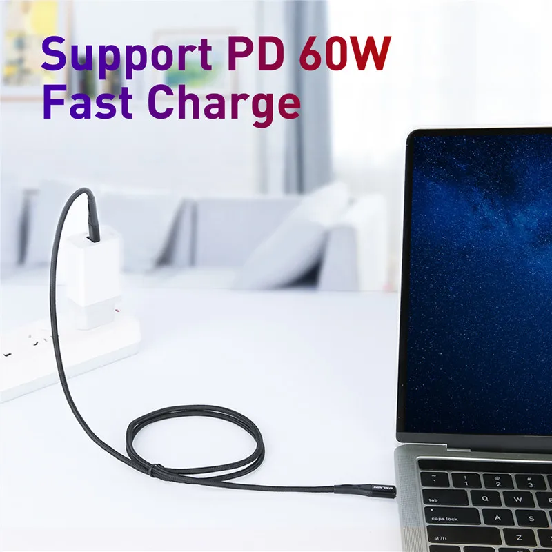 USLION 60 Вт USB Type C к кабель для Samsung Galaxy S9 Plus поддержка PD QC3.0 3A быстрой зарядки