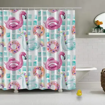 

Watercolor Seamless Pattern Summer Pool Floats Decorative Shower Curtain for Kids Bathroom,72''L x 72''W