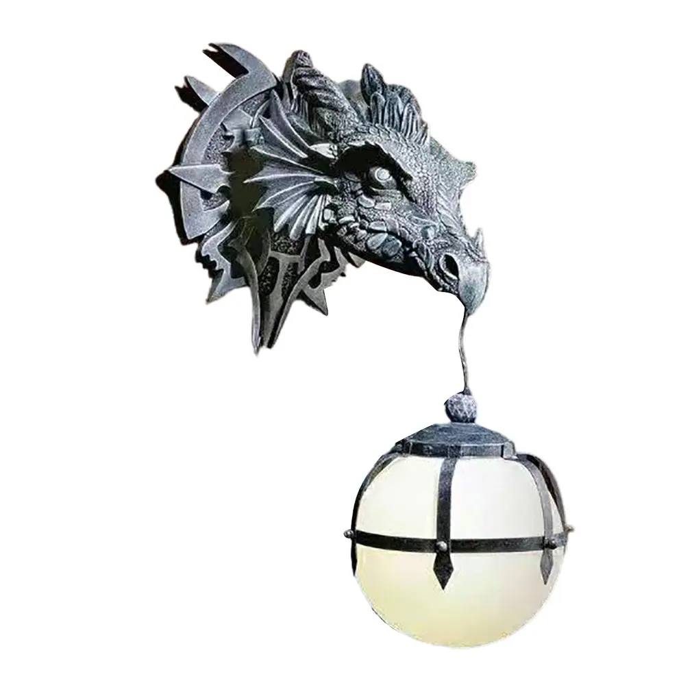 LED Dinosaur Hanging Lamp Lantern Industrial Style Resin Dragon Head Crafts Dragon Pendent Lamp Halloween  Party Decoration