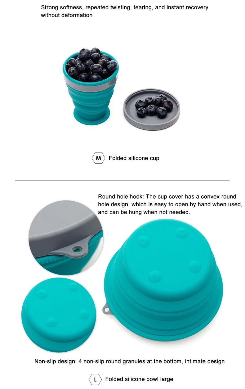 Пищевой силиконовый складной переносной миска для путешествий на открытом воздухе можно носить со складывающейся чашей для пикника дома на открытом воздухе