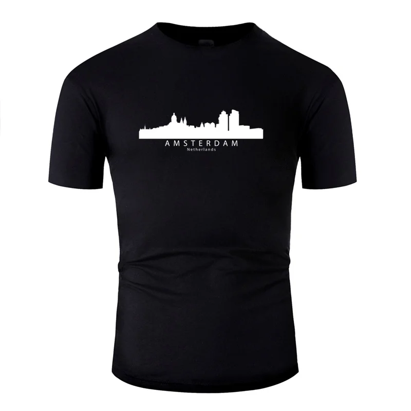 

Designs Amsterdam Netherlands Skyline Tshirt For Men Cotton Adult T-Shirts Crew Neck Camisetas