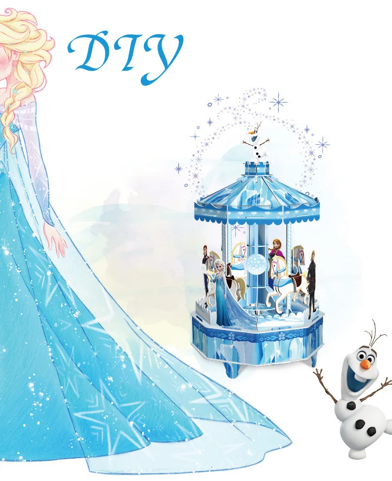 Disney ледяная и снежная ведьма из Непала вращающаяся Подарочная музыкальная шкатулка Diy вращающаяся деревянная лошадь трехмерная ручная музыкальная шкатулка