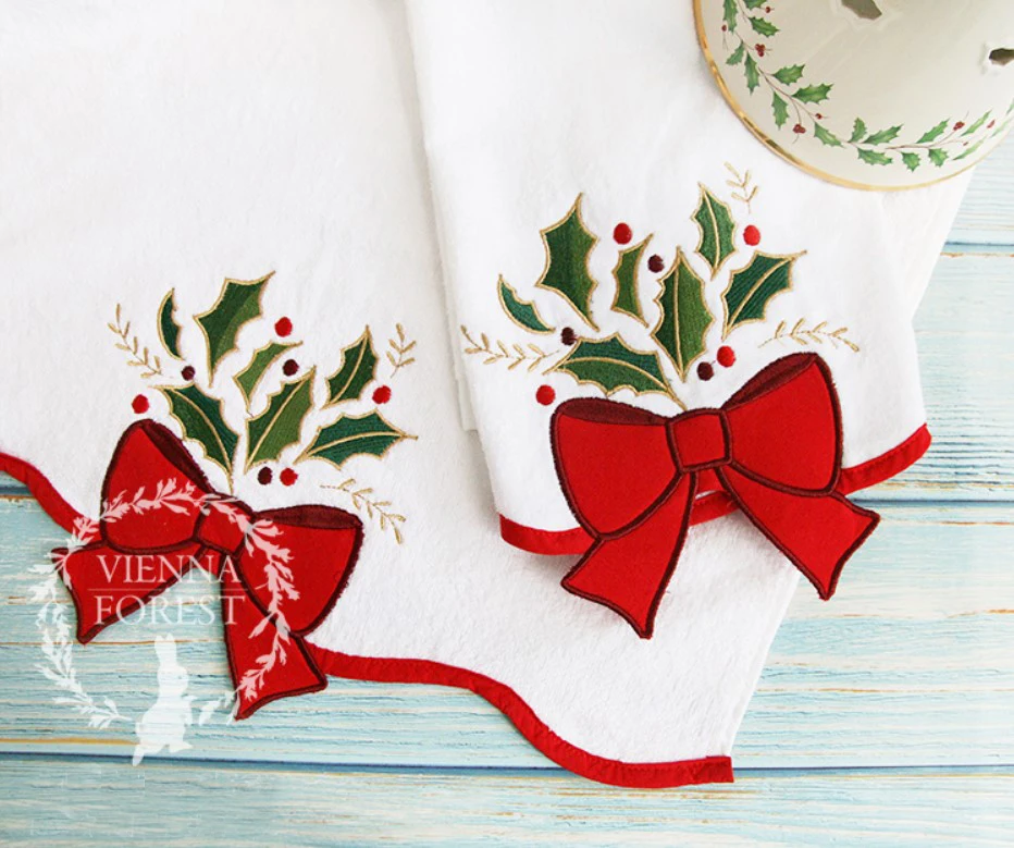 Description Picture 3 of item1/set,Christmas Tree Bathroom Towel,Embroidered Guest Hand Towels Cleaning Towel Water Absorption Washcloth for Xmas,38x60cm