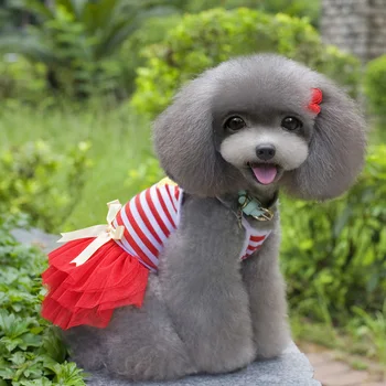

Summer Dog Lace Tullle Dress Pet Dog Pettiskirt Princess Striped Bowknot TutuDress Puppy Costume UD88