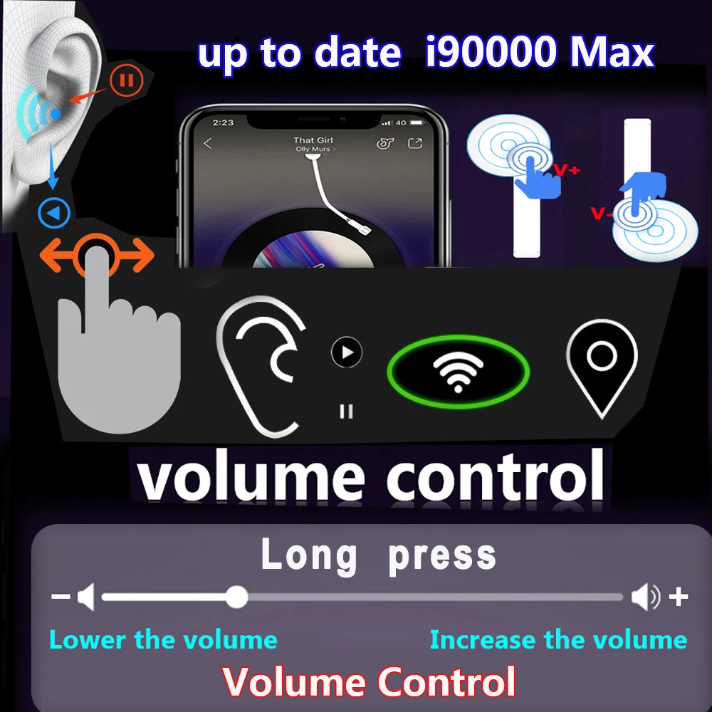 I90000 MAX TWS Volume Control Air 2 Wireless Earphone Is Renamed As Bluetooth 5.0 Subwoofer PKi90000 Pro i9000 Plus i90000 Tws