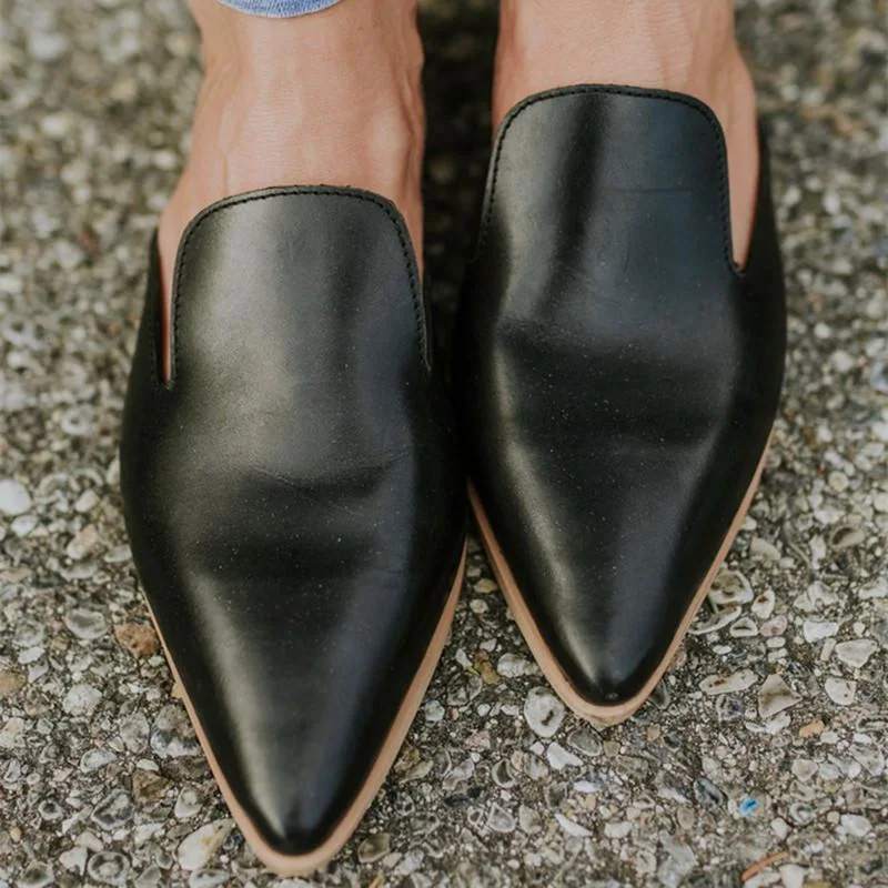 

Litthing Summer Flats Mules Lady Slippers Slip On Pointed Toe Women Mules Outdoor PU Leather Slipper Shoes Woman Slides
