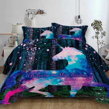 

Fashion 3D Forest Unicorn Printing Bed Sets Duvet Cover with Pillow Cover 2/3 Pcs Bedding Set US/UK/AU 11 Size