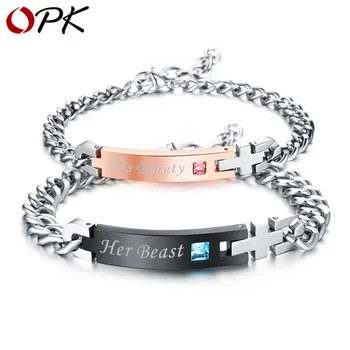 

OPK Couple bracelet bangle Stainless steel Classic His Beauty Her Beast Bracelet For Couple Lover Gift Health Bracelet Jewelry